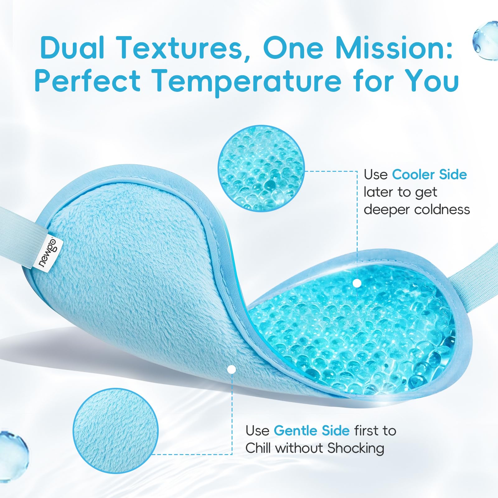 Newgo reusable eye mask showing soft plush backing side