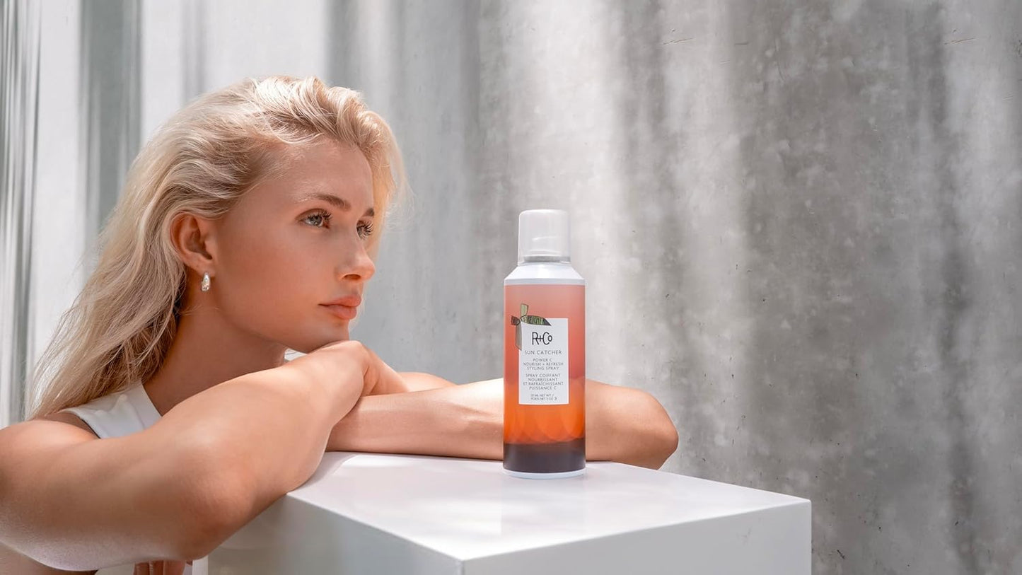 R+Co Sun Catcher leave-in hair conditioning spray for shine and protection