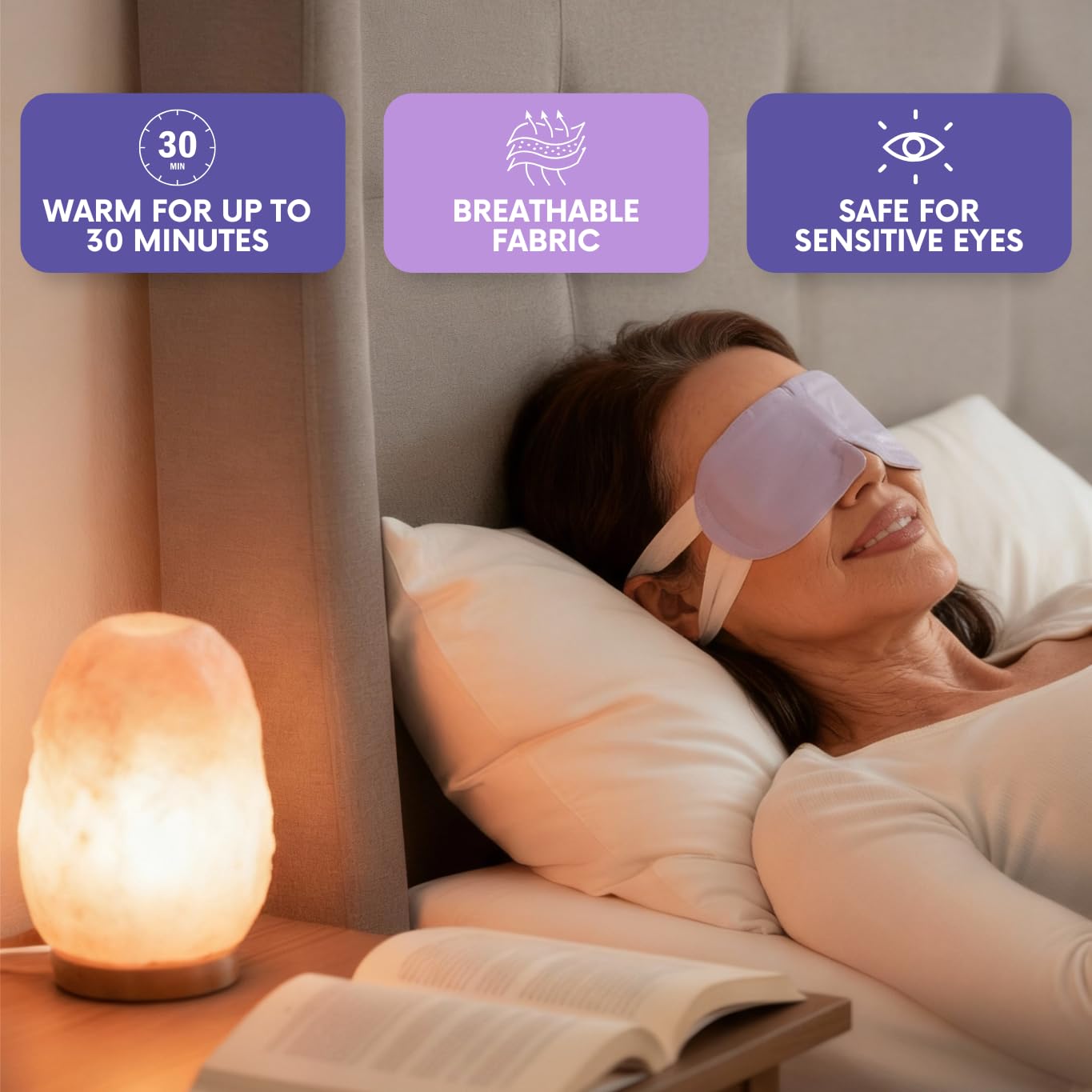 LumiDew steam eye mask ear straps close up view