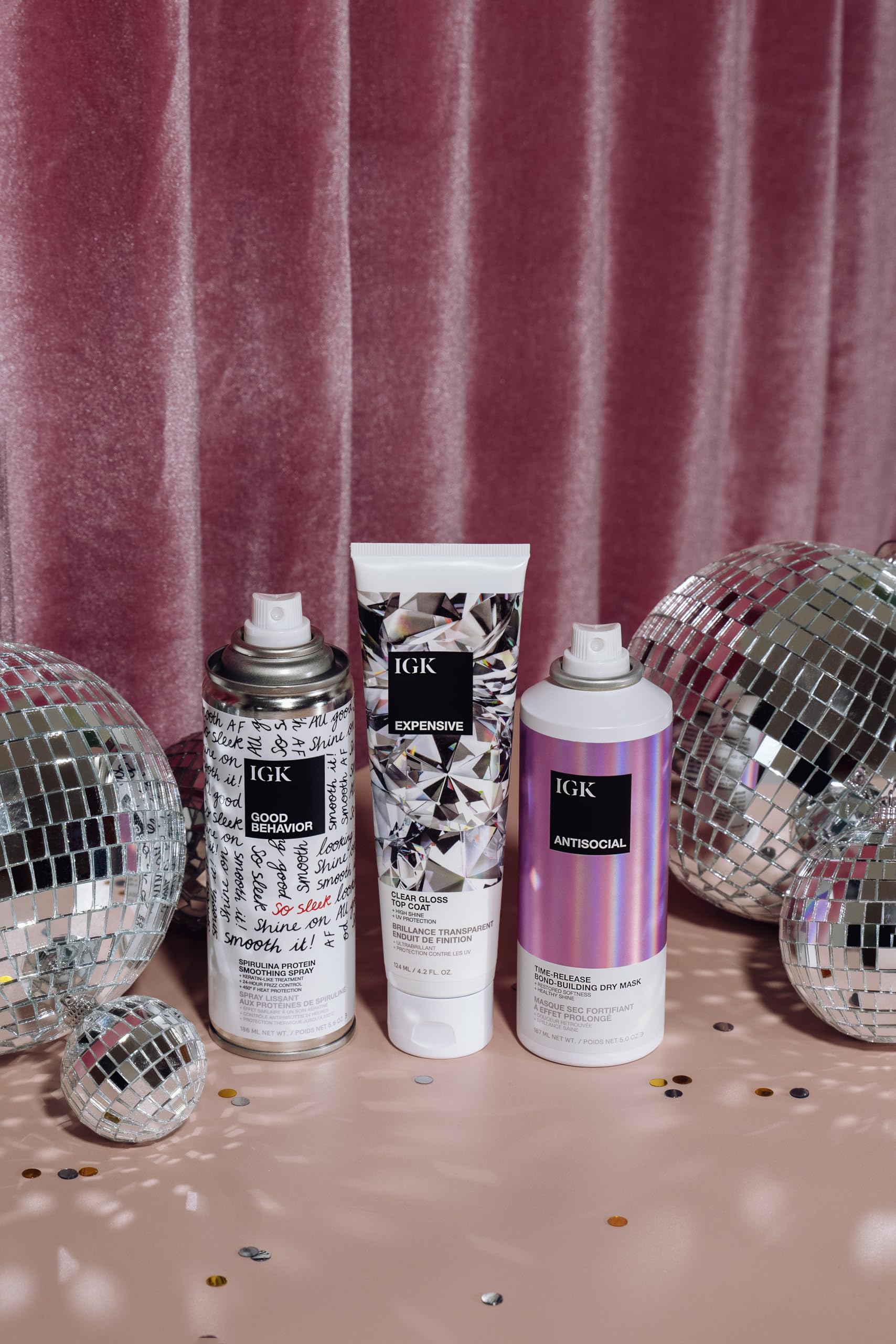 Authentic USA imported IGK hair treatment collection showcasing viral styling and repair products