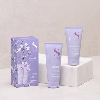 Close up of Alfaparf Milano smoothing shampoo tube