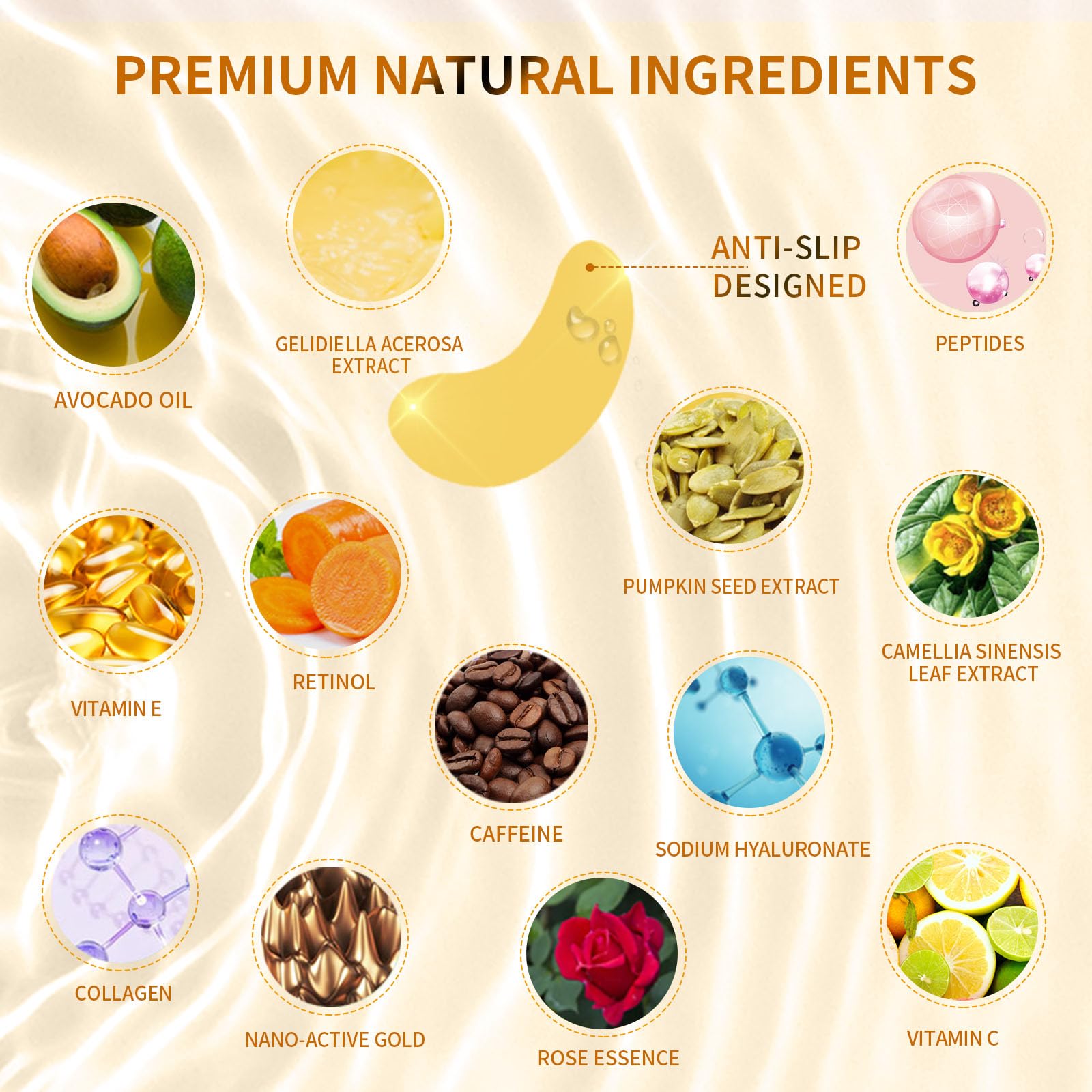 Side profile of the Prenawina eye mask container showing verified product features and ingredients list.