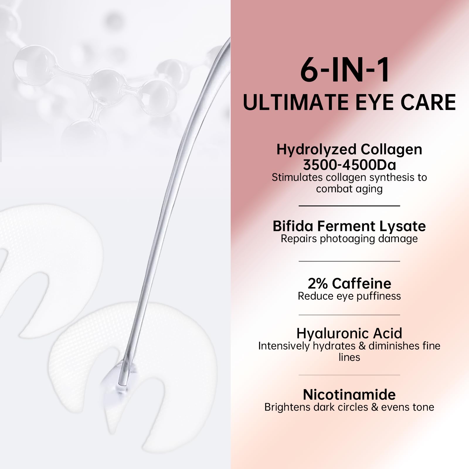 Novoy 6-in-1 Retinol Overnight Eye Patches for dark circles applied on model under-eye area