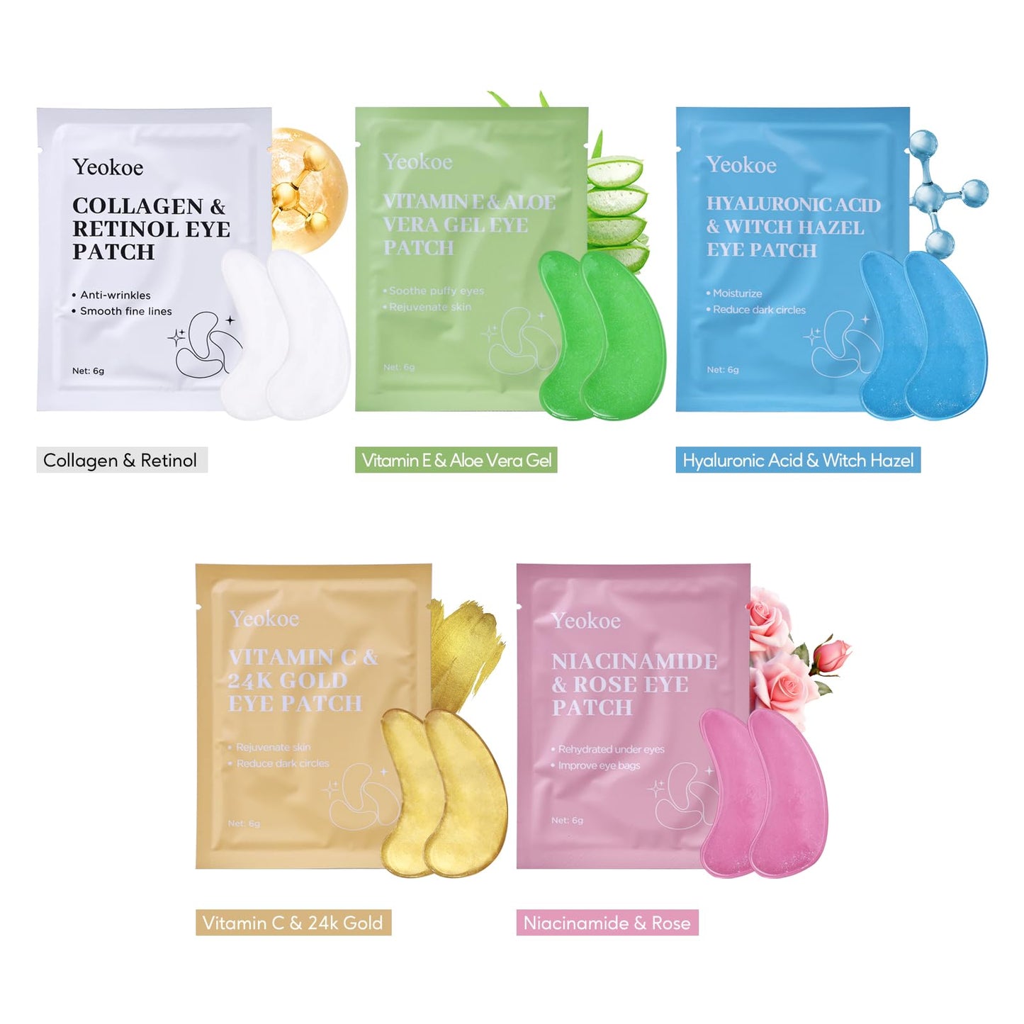 Application guide showing narrow and wide ends of the eye patches positioned correctly.