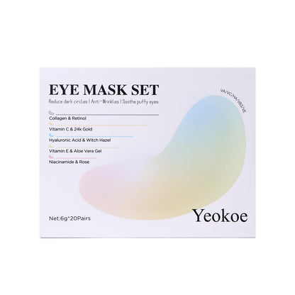 Niacinamide infused eye masks highlighting hyperpigmentation and inflammation reduction features.