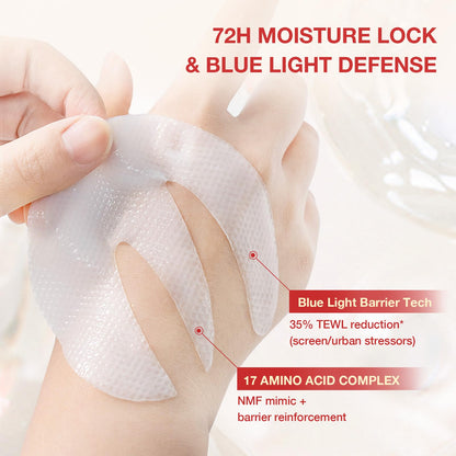 Demonstration of the translucent transformation of GONIM eye patches after application on skin.