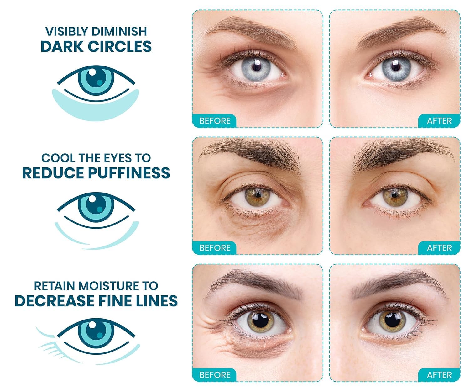 Stylia eye mask key ingredients infographic featuring vitamin c and hyaluronic acid benefits