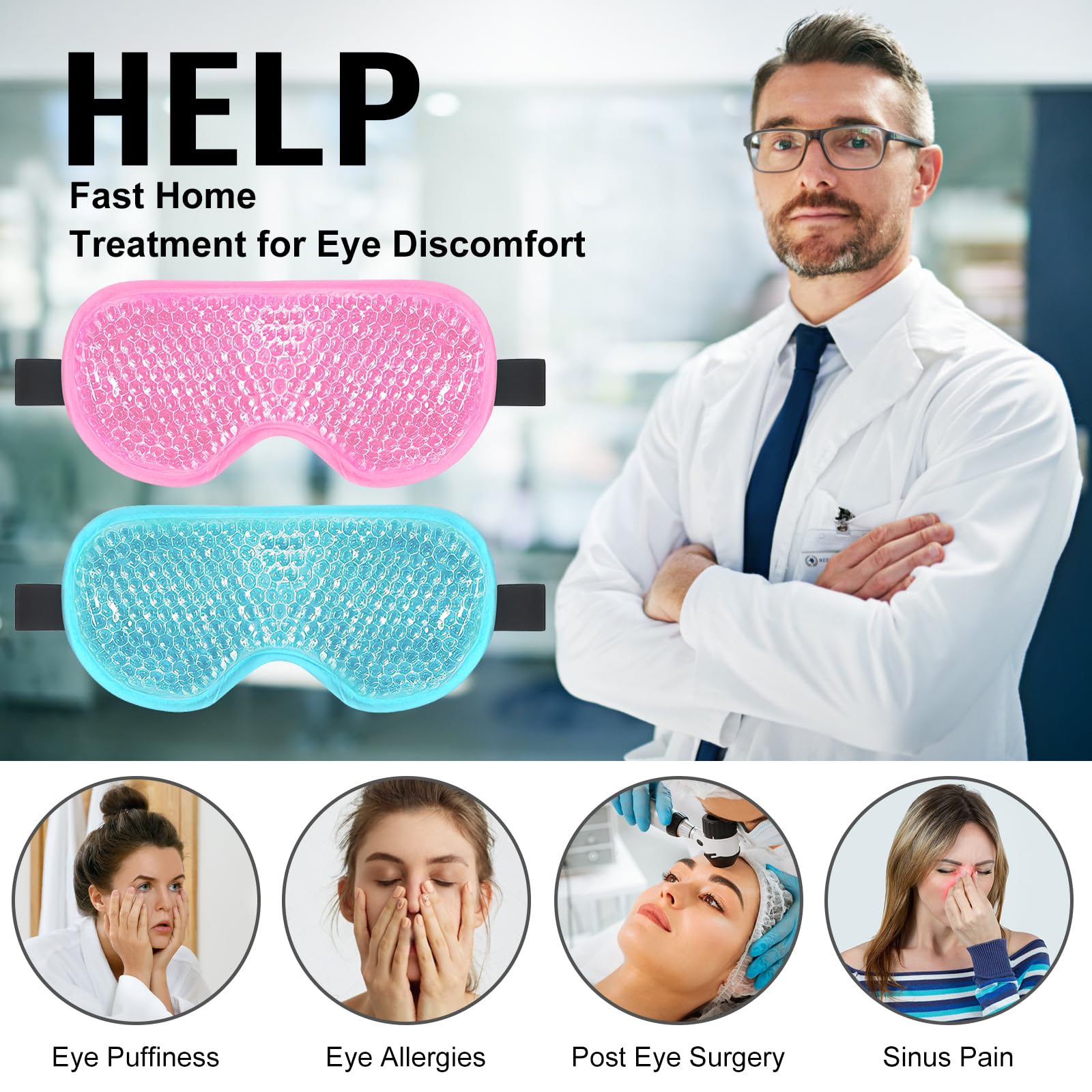 BeeVines cooling ice masks pack of two showing the soft plush fabric side and adjustable strap