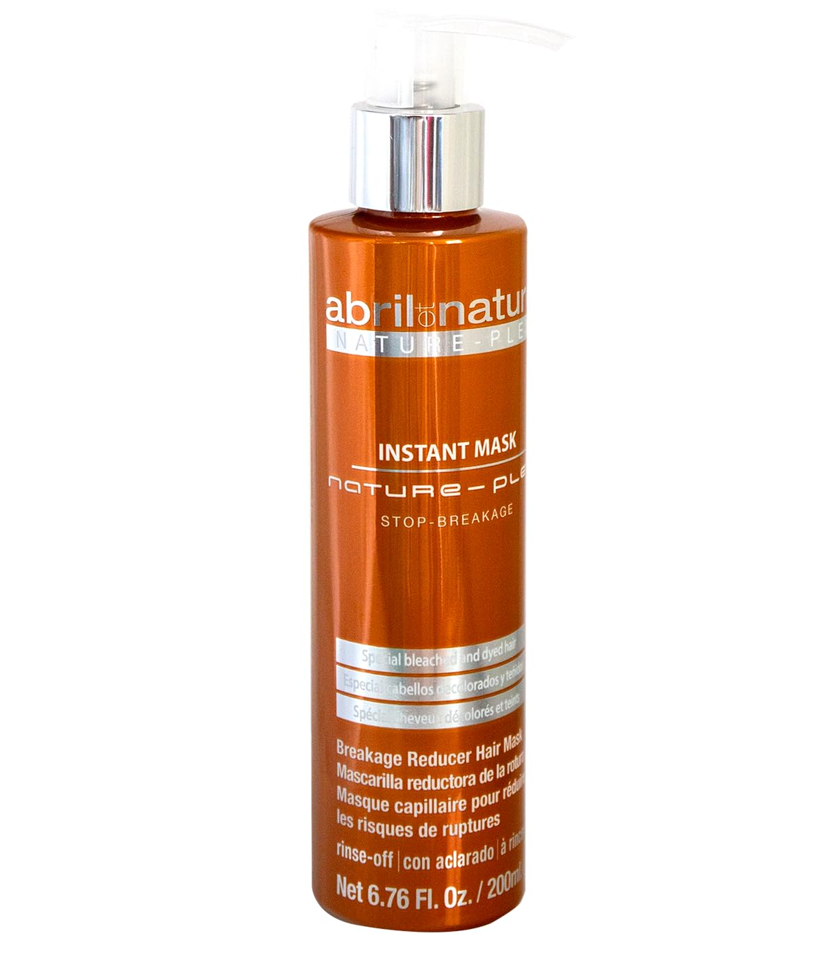 Close up of abril et nature Nature Plex salon grade bond building shampoo bottle for hair breakage prevention.