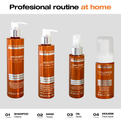 Complete packaging of the imported abril et nature Nature Plex system highlighting professional salon hair restoration.