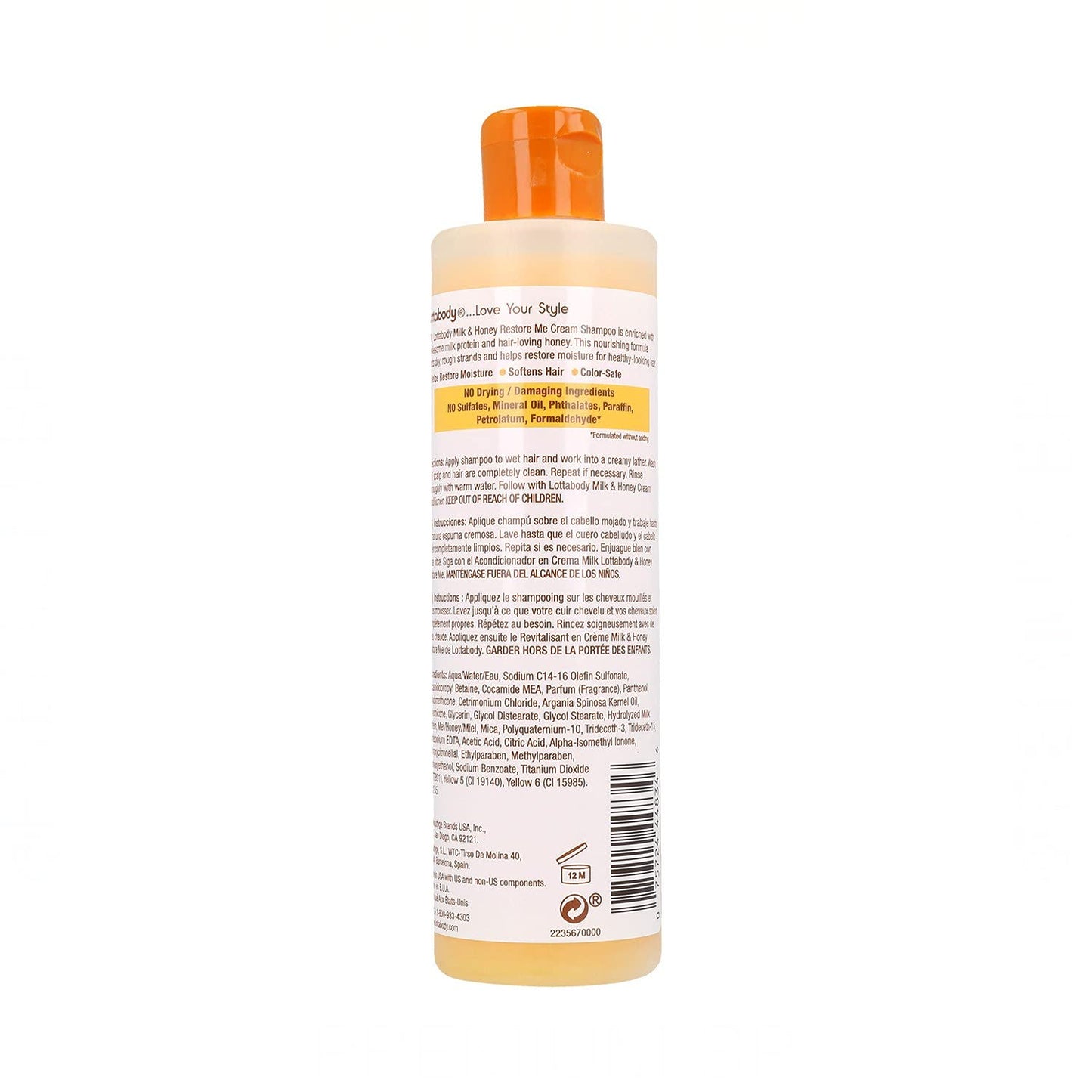 Lottabody milk protein and honey hair cleanser back label details