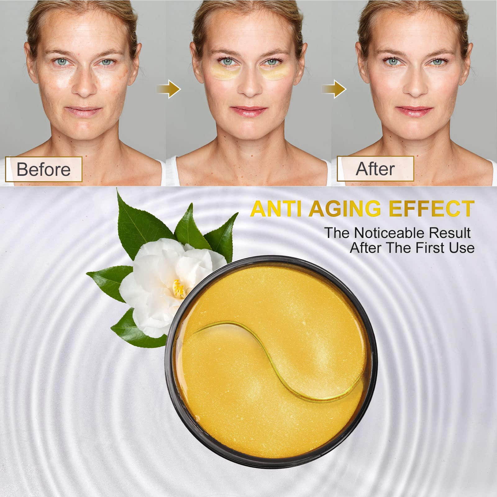 Person applying Fivewan collagen eye patches under eyes