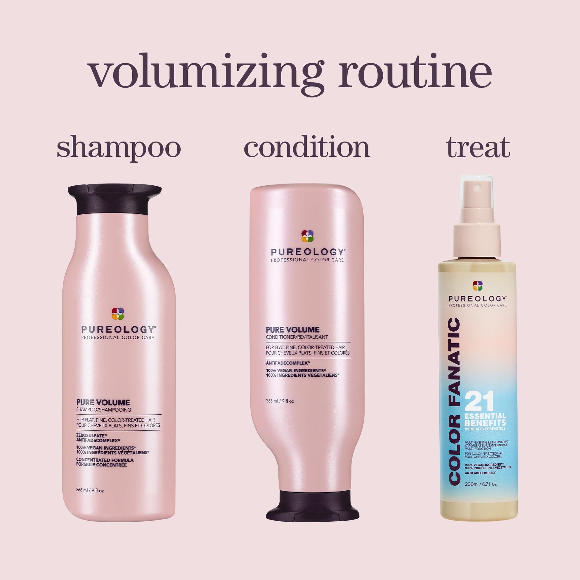 Detailed view of Pureology volumizing hair kit branding