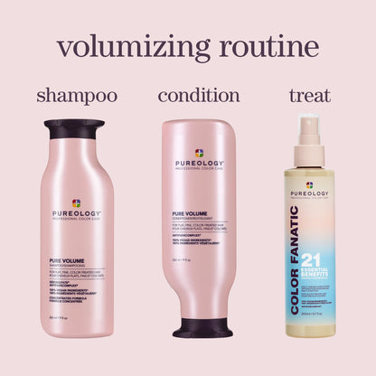 Detailed view of Pureology volumizing hair kit branding