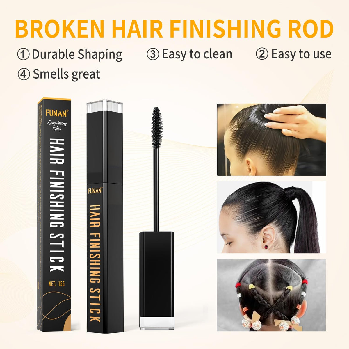 Hair finishing gel stick applied on baby hairs