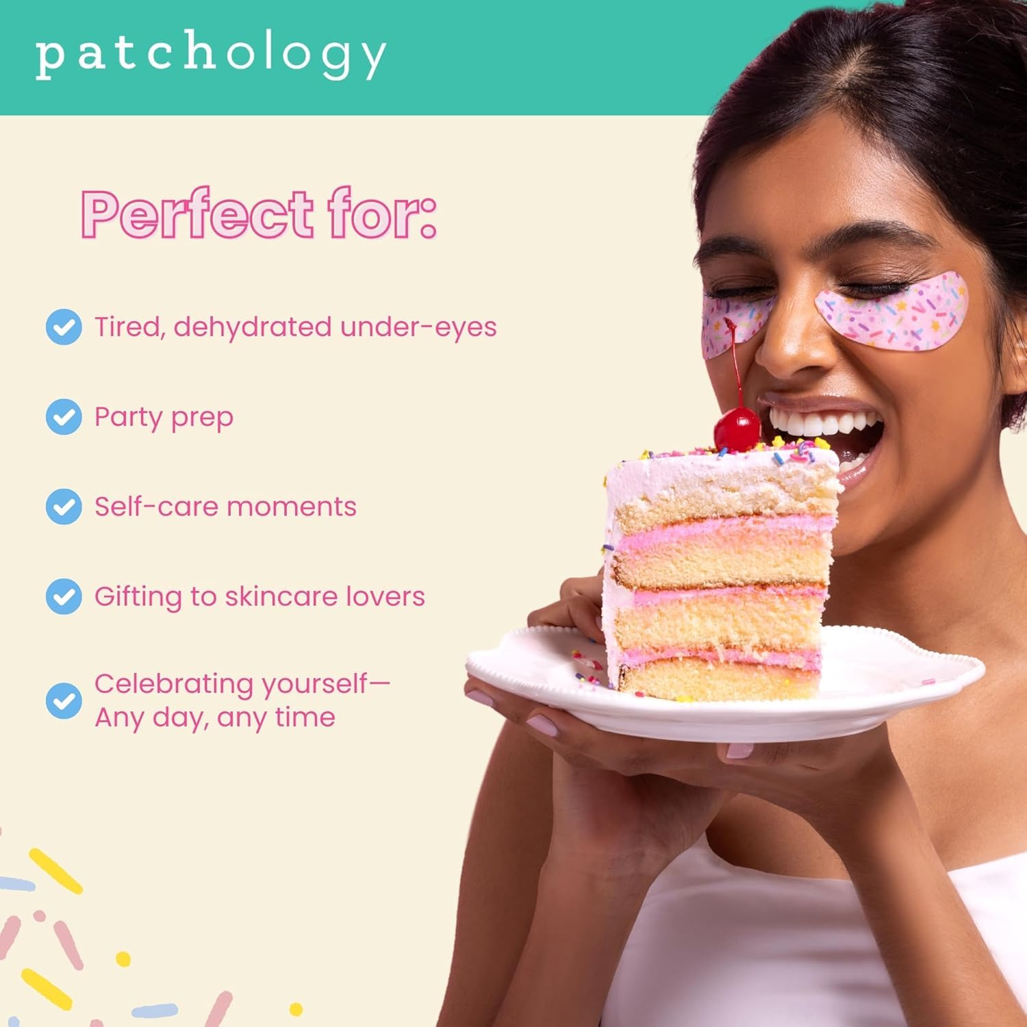 Close up of Patchology Eye Want Cake hydrogel eye patches for dark circles