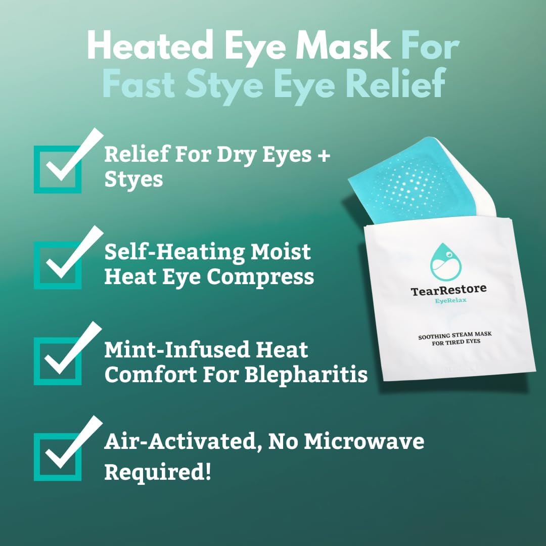 TearRestore self heating moist heat compress single packet showing ear loop design