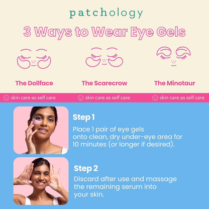 Model applying Patchology birthday cake scented smoothing under eye patches