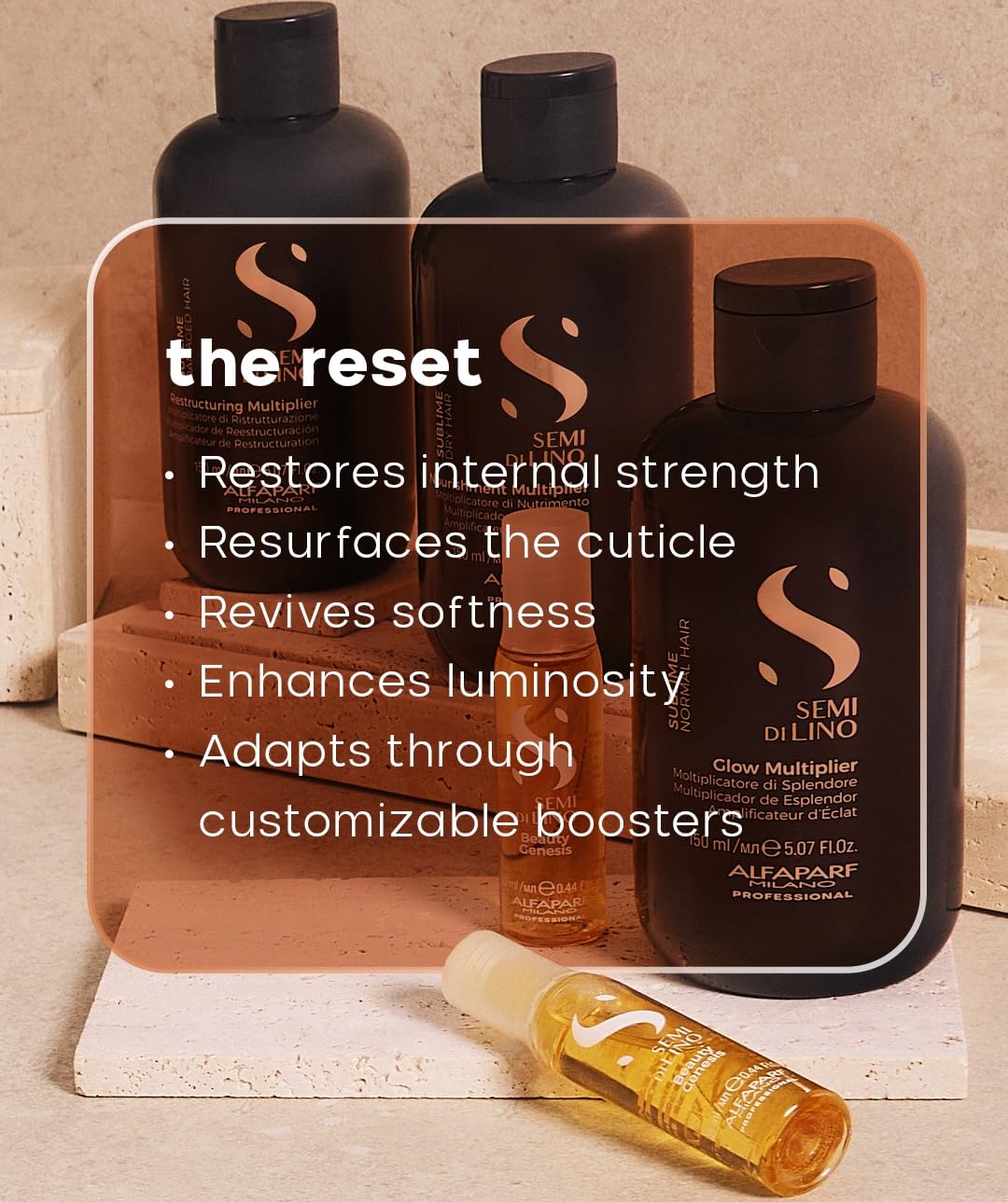 Alfaparf Milano professional hair care set showing the mixing components for color protection and shine enhancement.