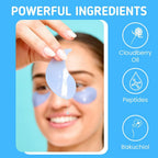 Model wearing Patchology On Ice firming eye gels under eyes