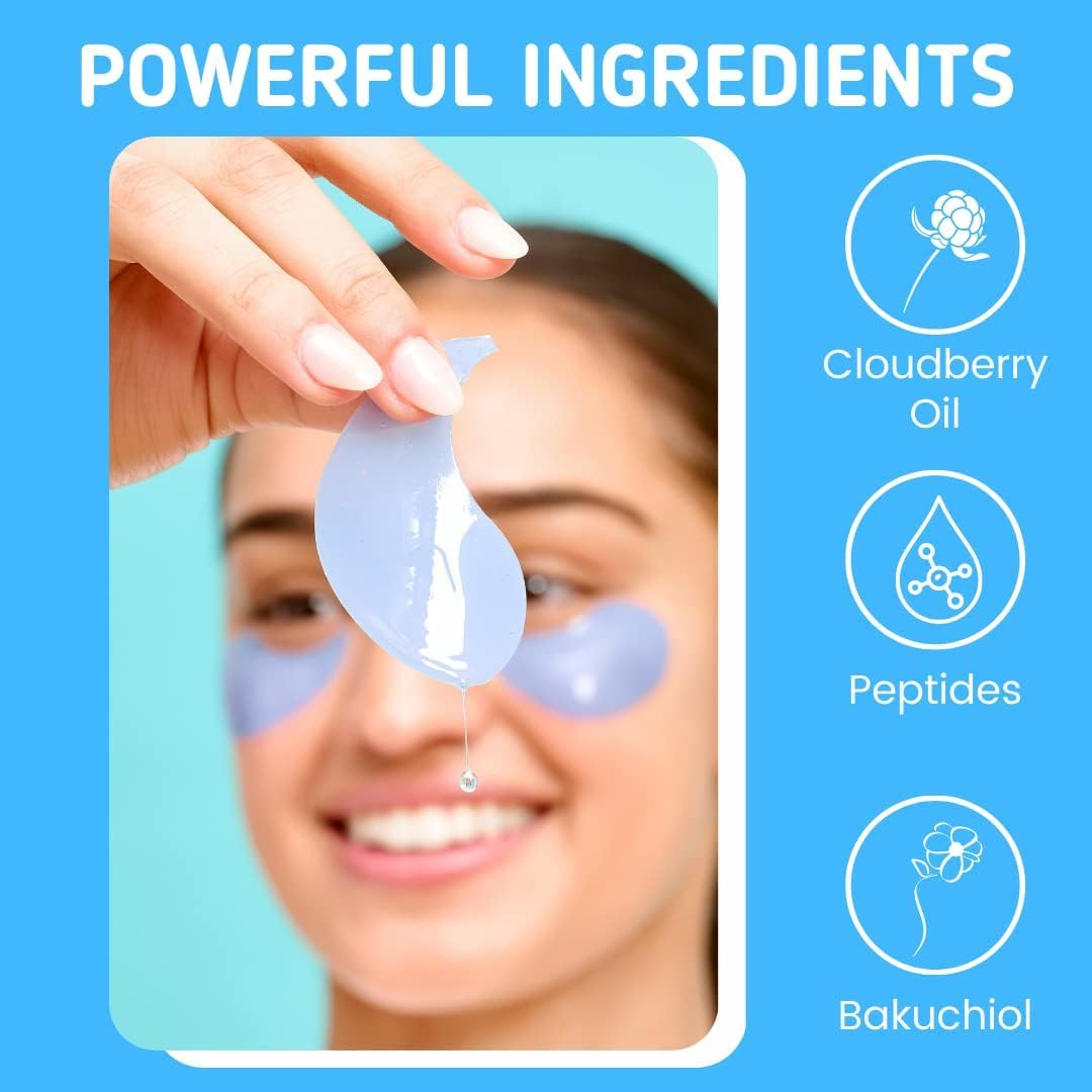 Patchology On Ice firming eye gels packaging layout highlighting bakuchiol and peptide skincare ingredients