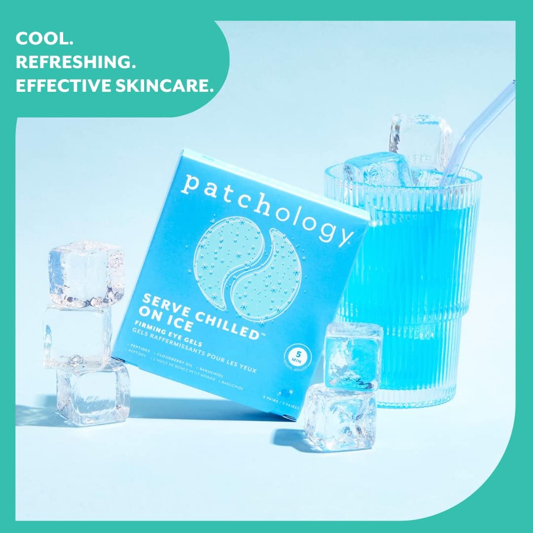 Patchology Serve Chilled eye patches displayed on refrigerator shelf