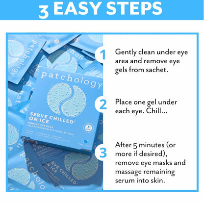Applying Patchology Serve Chilled cooling eye mask for rapid under eye hydration and brightening