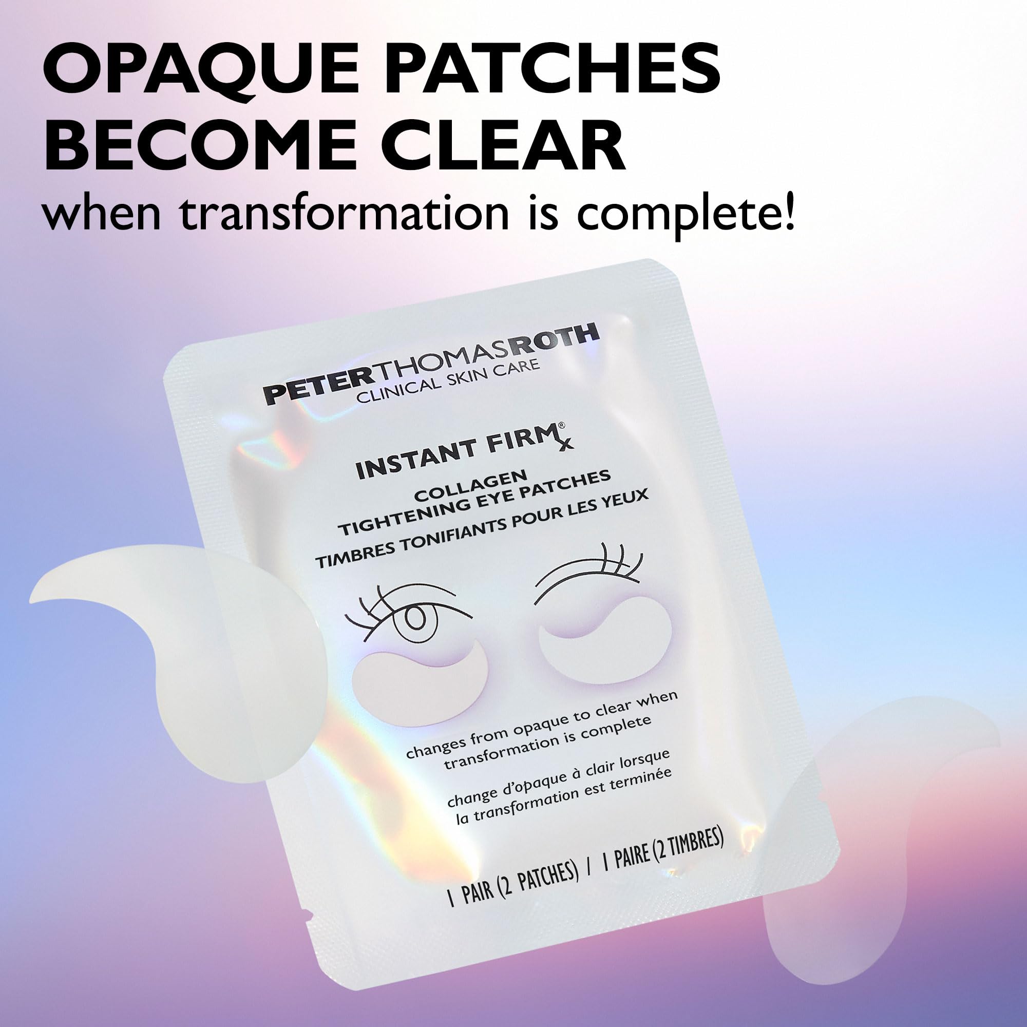 Under-eye area application of Peter Thomas Roth tightening eye patches for reducing fine lines and wrinkles.