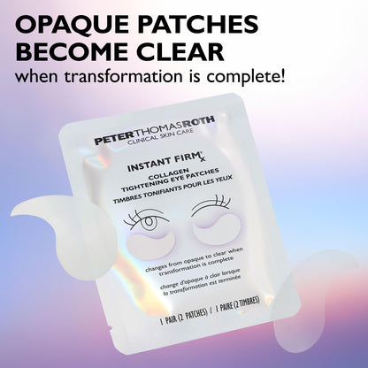 Under-eye area application of Peter Thomas Roth tightening eye patches for reducing fine lines and wrinkles.