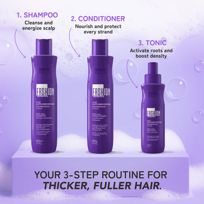 Texture shot of the anti shedding shampoo and conditioner from the Fashion Gold range