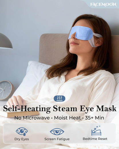 Self heating warm compress eye mask unfolded showing the soft non woven fabric and ear loops