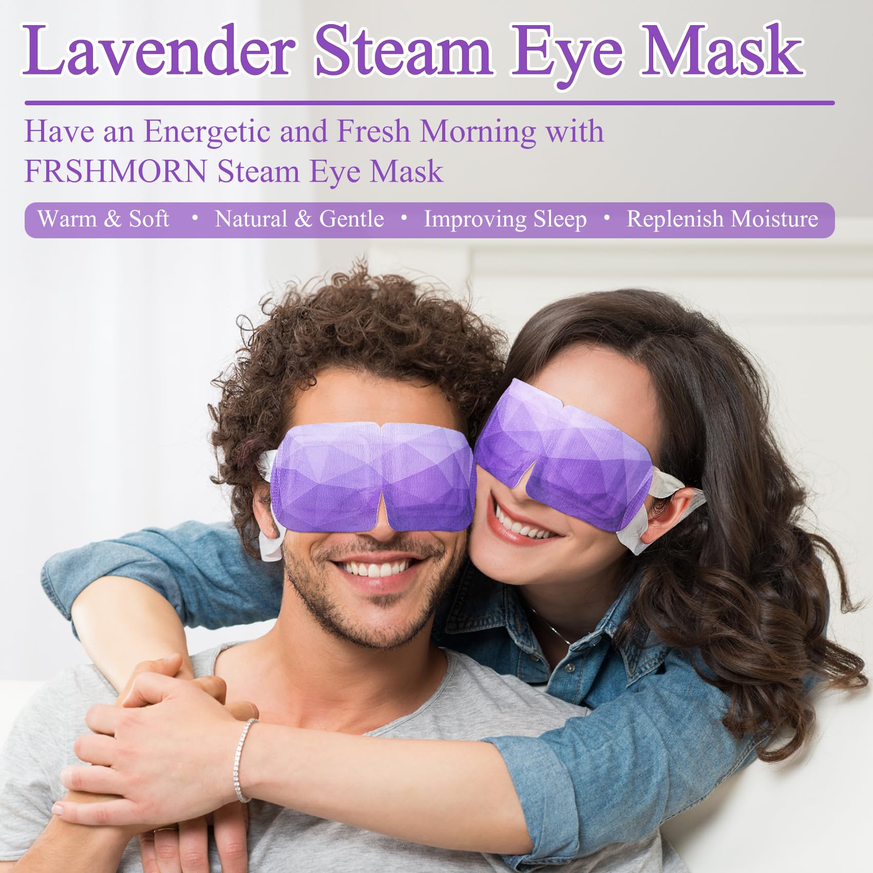 Disposable heated eye mask with purple rhombus pattern design.