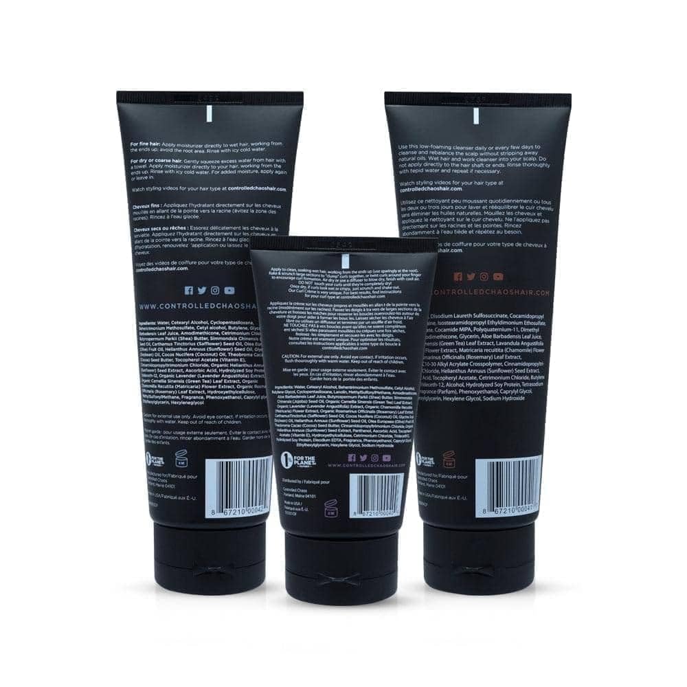 Controlled Chaos Shark Tank bundle showcasing shampoo conditioner and curl cream bottles.
