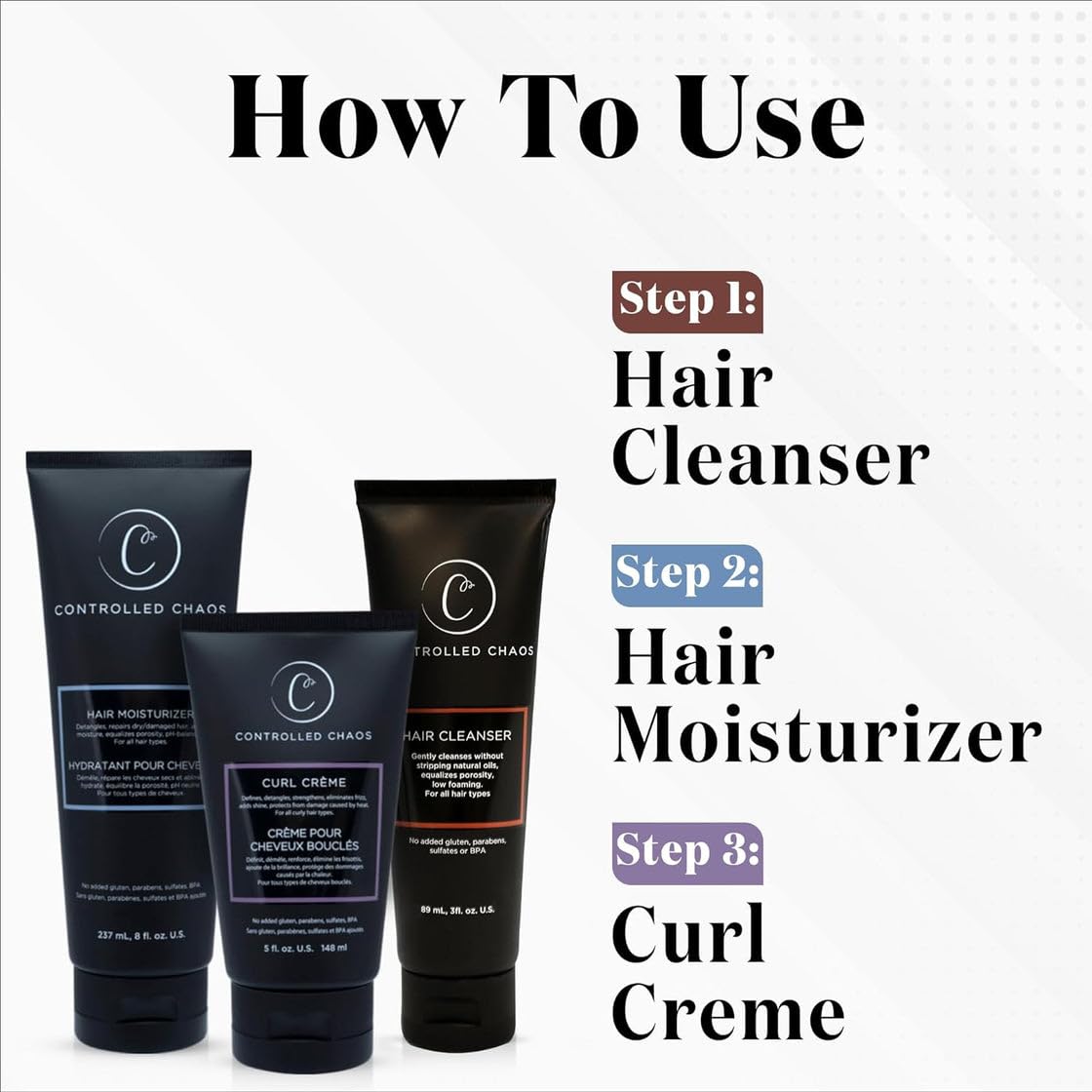 Authentic Controlled Chaos 3 piece hair package for men women and children.