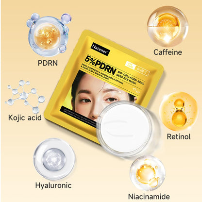 Premium yellow hydrogel eye mask with caffeine and retinol applied under the eye