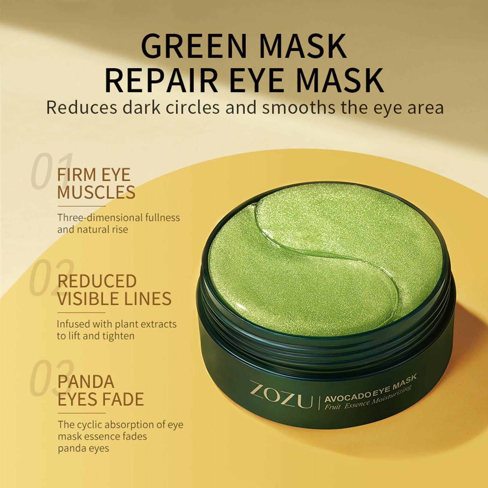 MeiPlumLai under eye patches jar open with hygienic spatula showcasing green cooling hydrogel eye pads