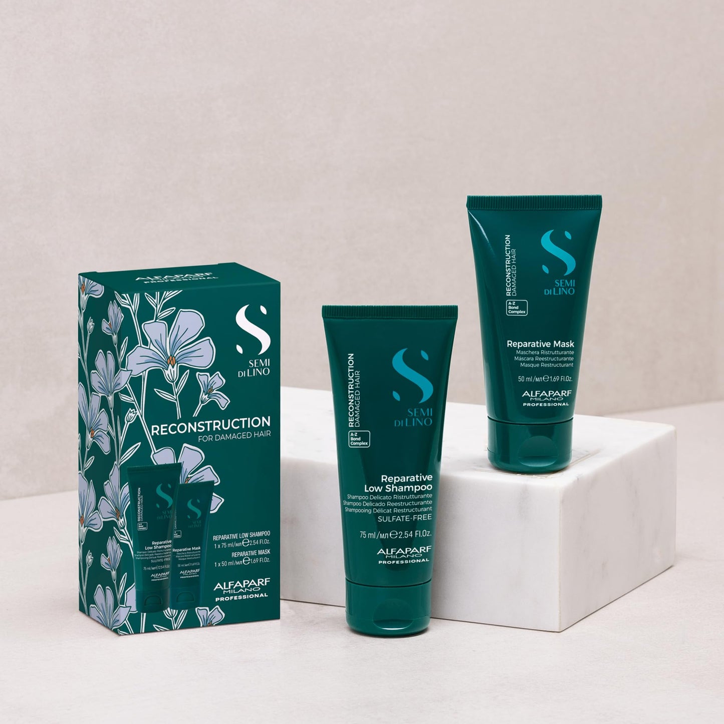 Alfaparf Milano reconstruction hair care set branding