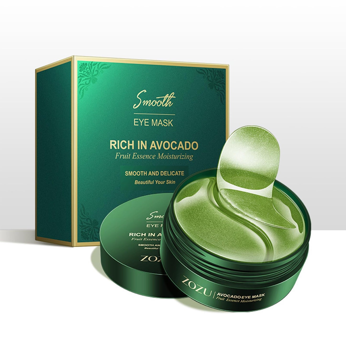 MeiPlumLai imported avocado under eye patches routine display showing complete package components for daily hydration