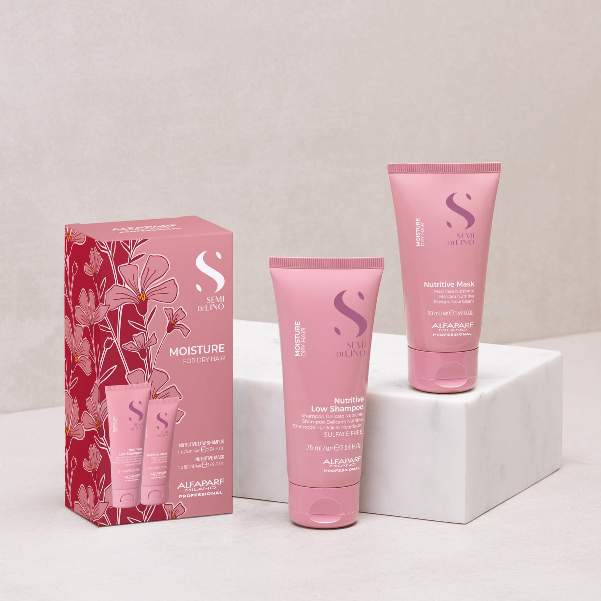 Alfaparf Milano moisture travel set floral packaging