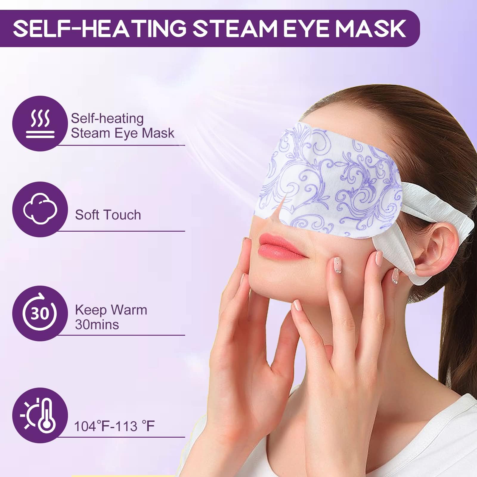 Disposable heated eye patch demonstrating the flexible ear loops