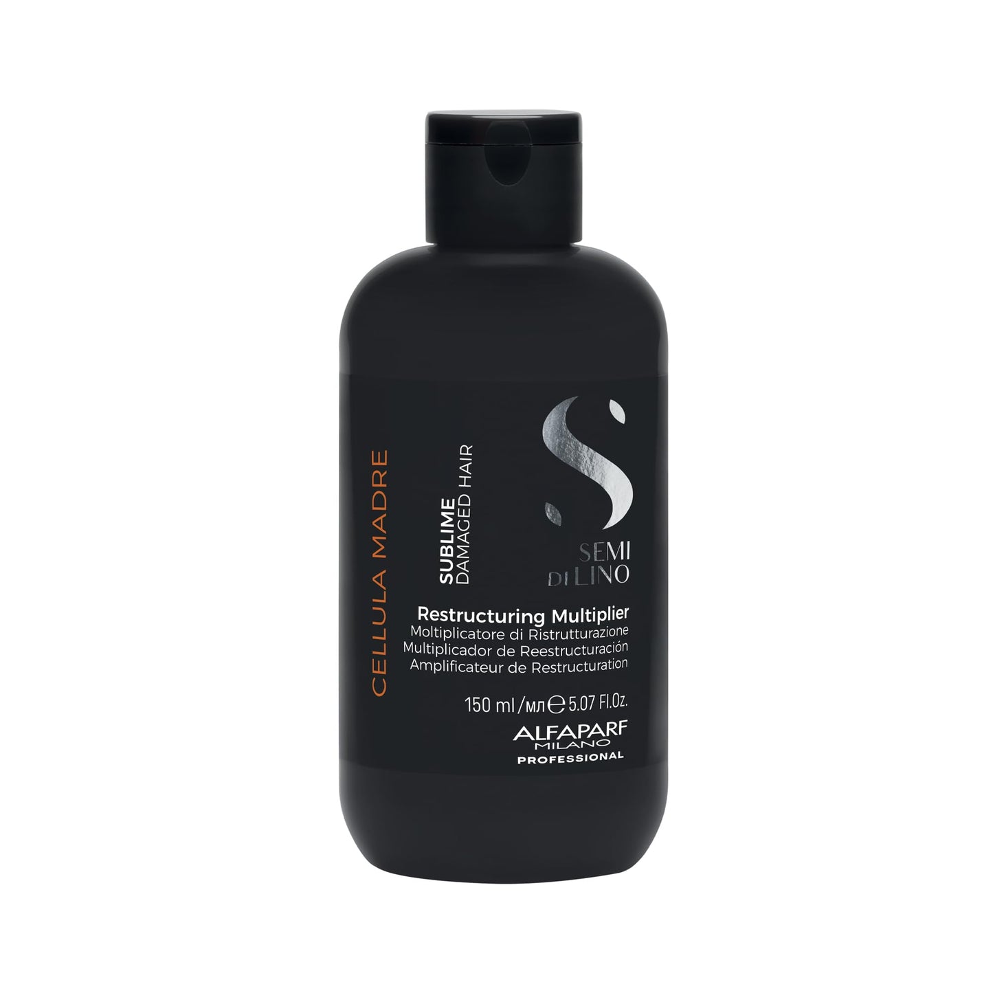 Alfaparf Milano Restructuring Multiplier bottle side profile showing salon size packaging for damaged hair
