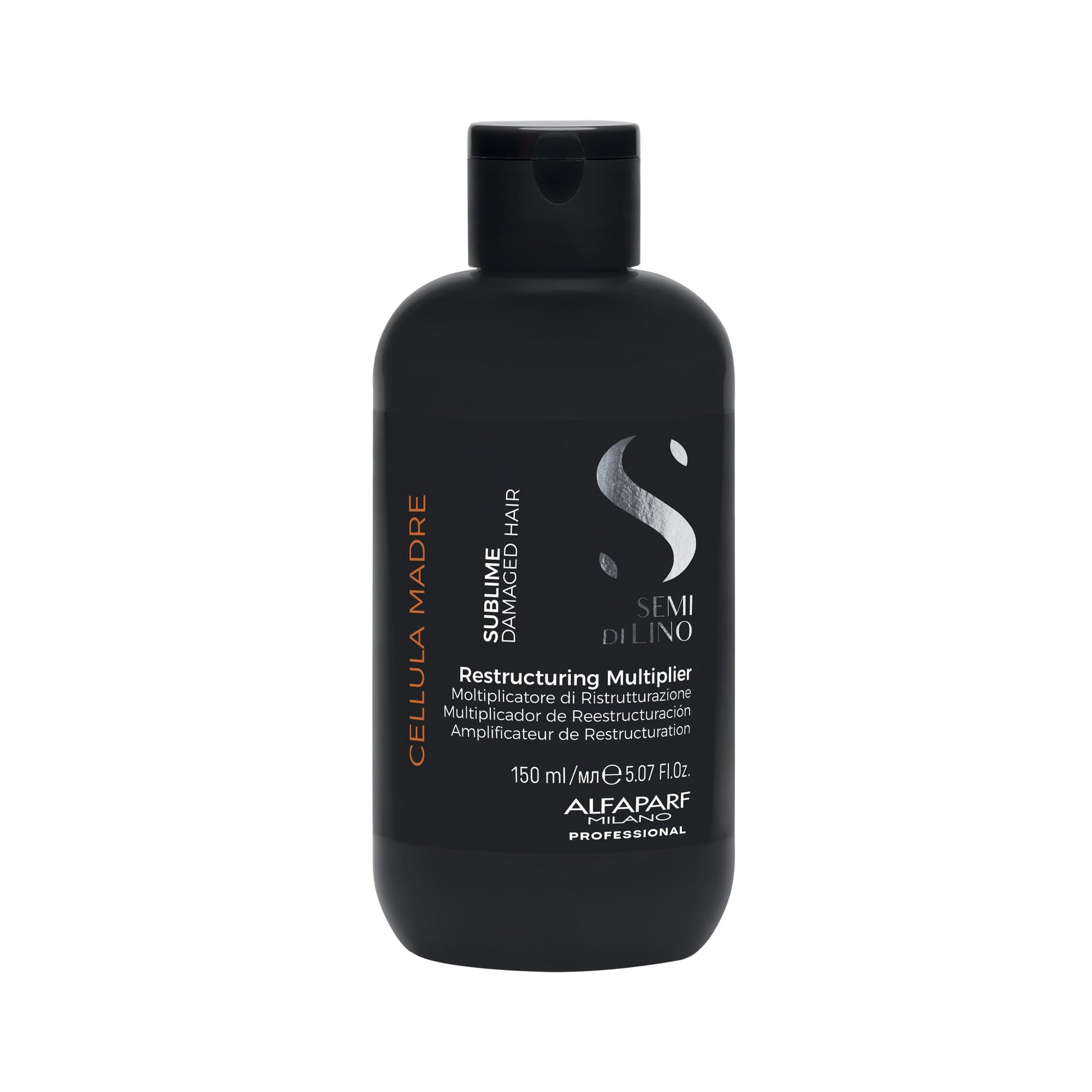 Alfaparf Milano Restructuring Multiplier bottle side profile showing salon size packaging for damaged hair