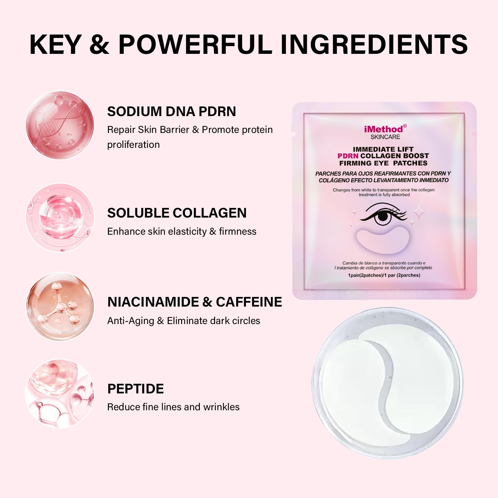 IMethod firming eye patches for dark circles showing single-use pairs layout