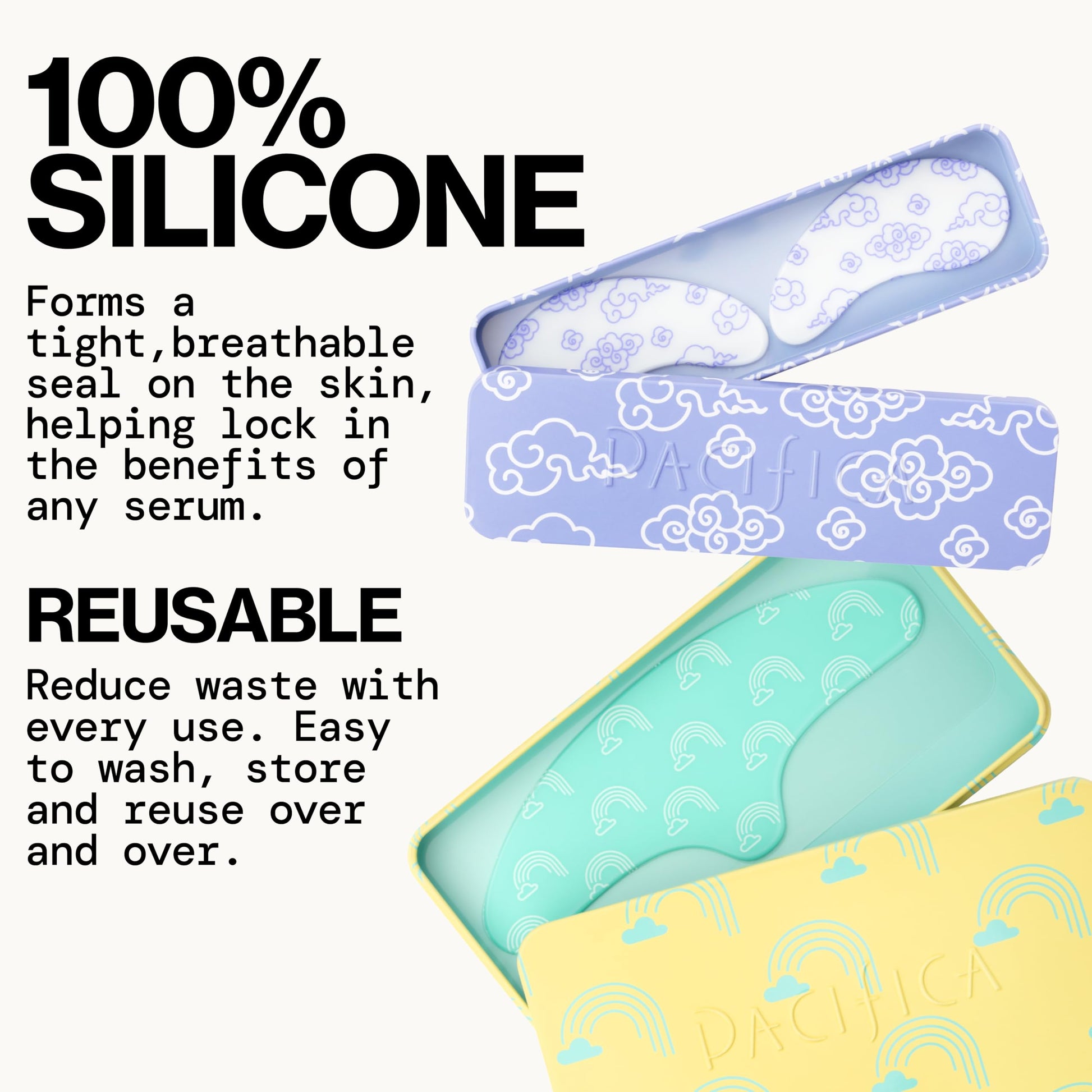 Close up of Pacifica reusable silicone masks for fine lines