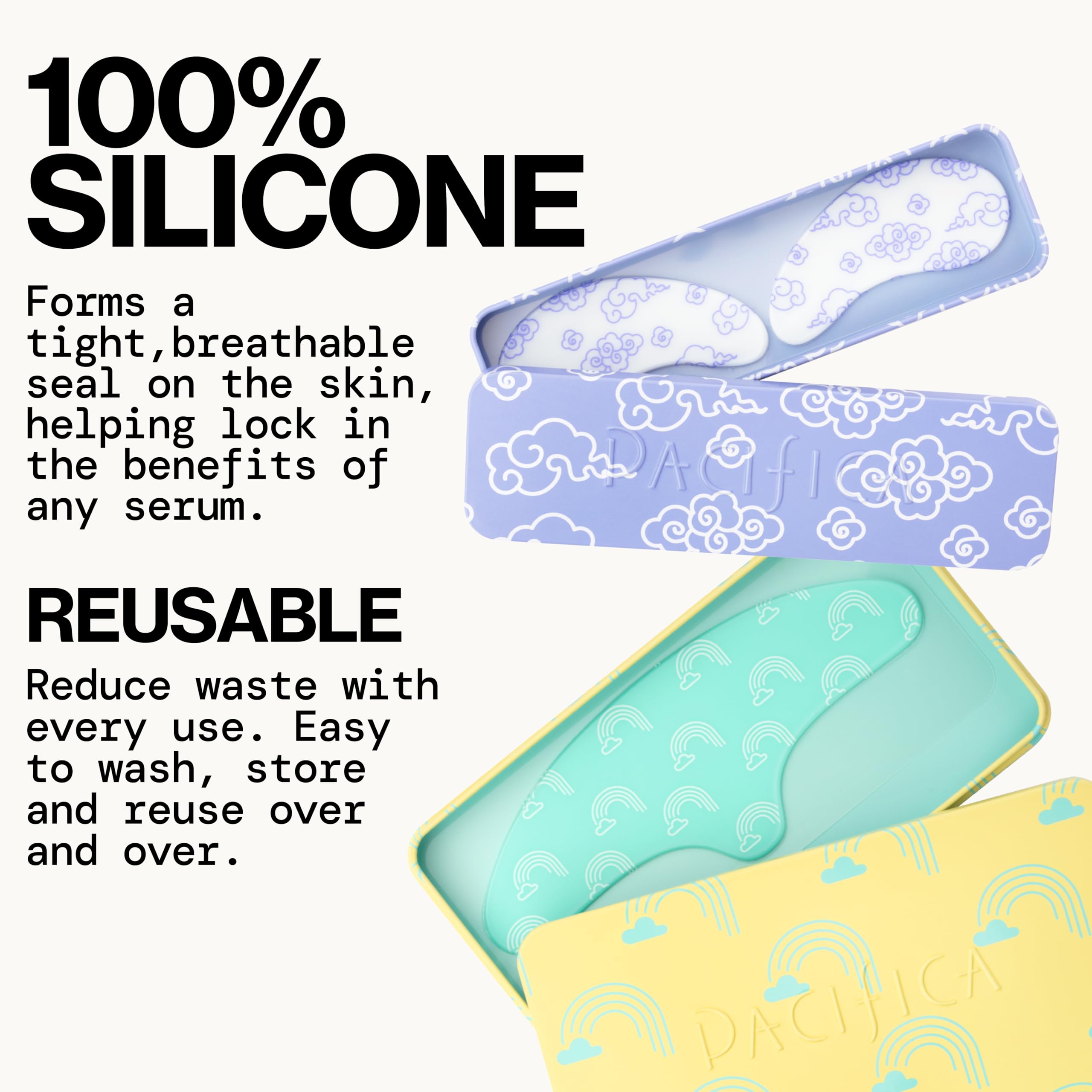Close up of Pacifica reusable silicone masks for fine lines