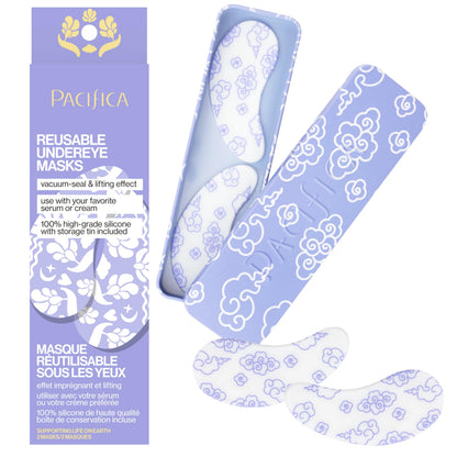 Educational graphic showing how to use Pacifica eye masks with serum