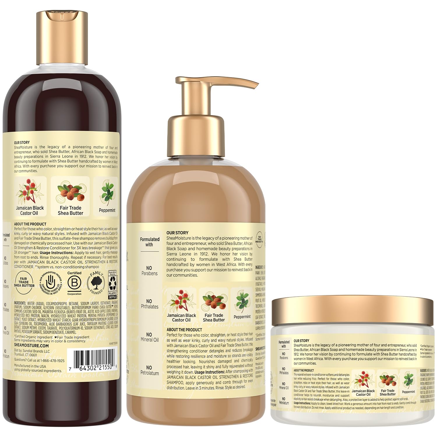 Shea Moisture strengthening shampoo bottle featuring organic shea butter and apple cider vinegar