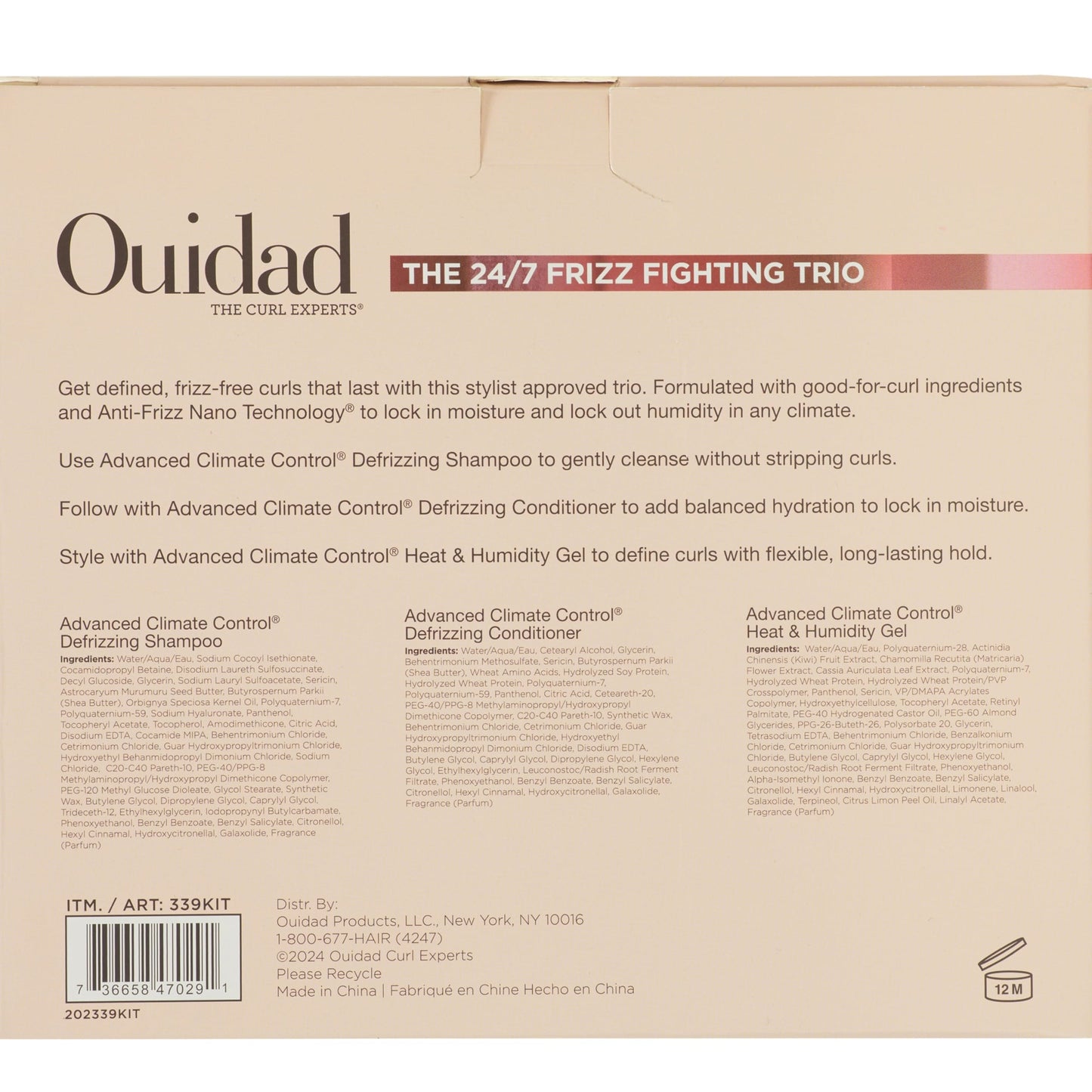 Ouidad curly hair shampoo conditioner and gel bottles for anti frizz care