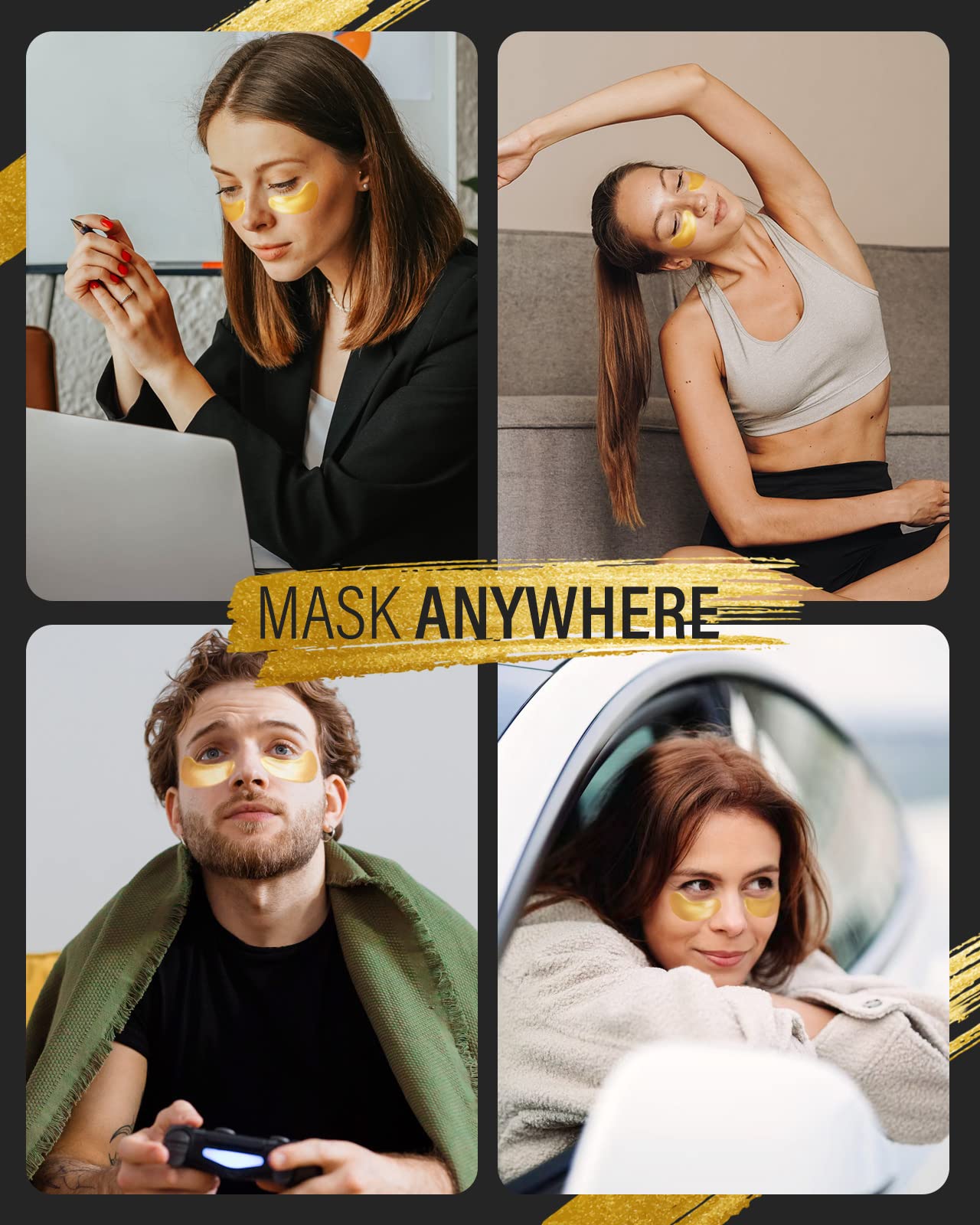 Woman applying Maskiss gold collagen eye patches