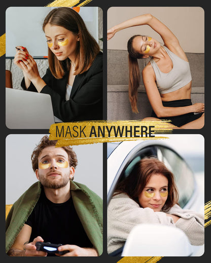 Woman applying Maskiss gold collagen eye patches